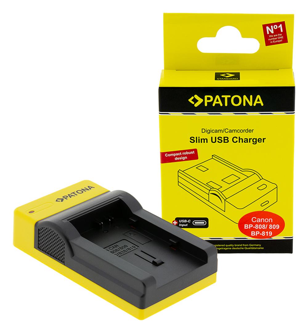 PATONA Slim USB Charger with USB‑C Input for Canon BP‑808 FSxx FS10 FS‑10 FS100 FS‑100 FS11 FS‑11 BP