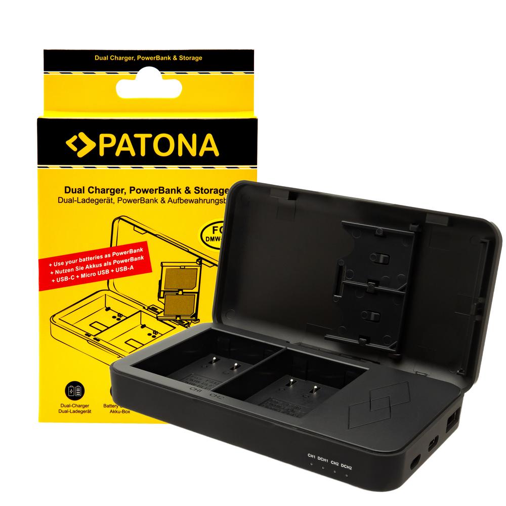PATONA Cargador Dual para Panasonic DMW‑BLK22 DC‑S5 G9 GH5 GH5S GH6 con función Powerbank y compartimento PATONA Cargador Dual para Panasonic DMW‑BLK22 DC‑S5 G9 GH5 GH5S GH6 con función Powerbank y compartimento