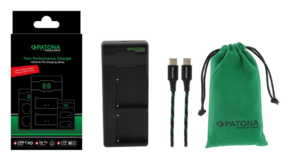 Chargeur PD Premium Twin Performance PATONA pour Sony F550 F750 F970 FM50 FM500H avec câble USB‑C