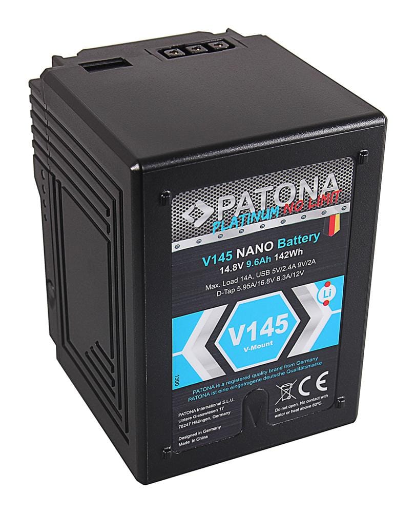 PATONA Platinum Nano V145 V‑Mount 142 Wh for Sony DSR 600P 650P 652P HDW 800P PDW 850 BP‑150W RED ARRI PATONA Platinum Nano V145 V‑Mount 142 Wh for Sony DSR 600P 650P 652P HDW 800P PDW 850 BP‑150W RED ARRI
