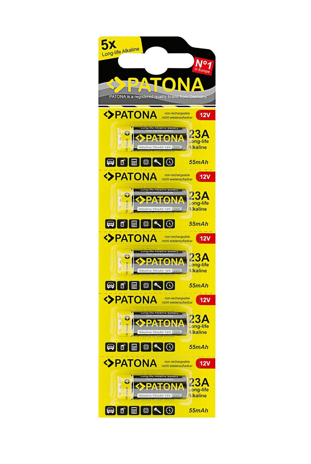 PATONA 5-Pack 12V Alkaline Battery for 23A A23 V23GA E11A MN21 PATONA 5-Pack 12V Alkaline Battery for 23A A23 V23GA E11A MN21