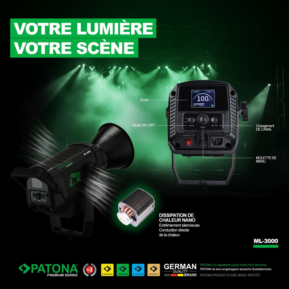PATONA Premium LED Fotoluce Videoluce 300W COB ML-3000 con Custodia