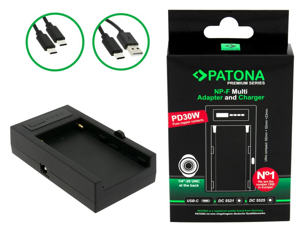 PATONA Premium Multi Adattatore & Caricatore per Serie Sony NP-F PD30W USB-C DC5521 DC5525 DC8V 12V PATONA Premium Multi Adattatore & Caricatore per Serie Sony NP-F PD30W USB-C DC5521 DC5525 DC8V 12V
