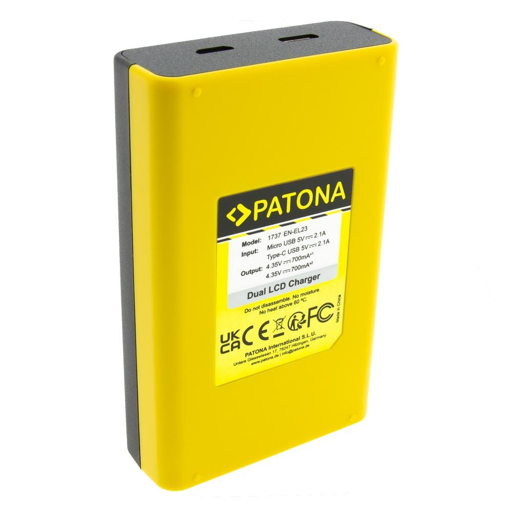 PATONA Carregador USB Dual LCD para Nikon EN-EL23 Coolpix P600