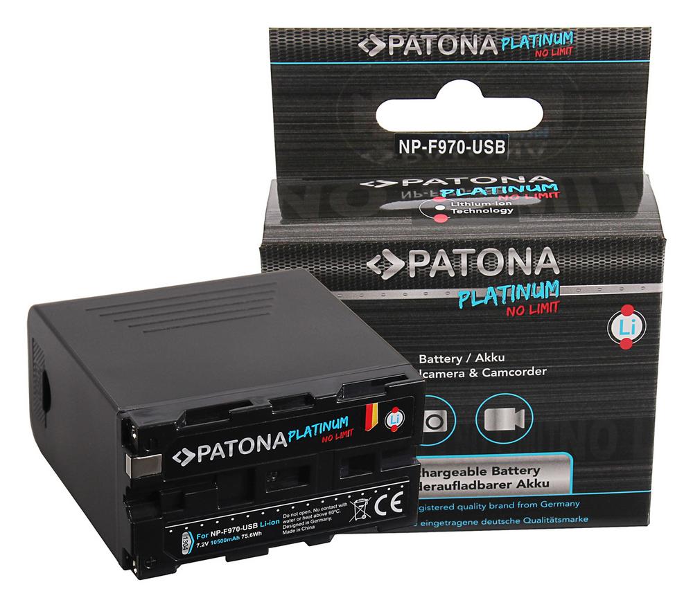 Batterie PATONA Platinum pour Sony NP-F970 NP-F960 NP-F950 – Powerbank sortie USB 5V/2A, 10500 mAh, Micro‑USB