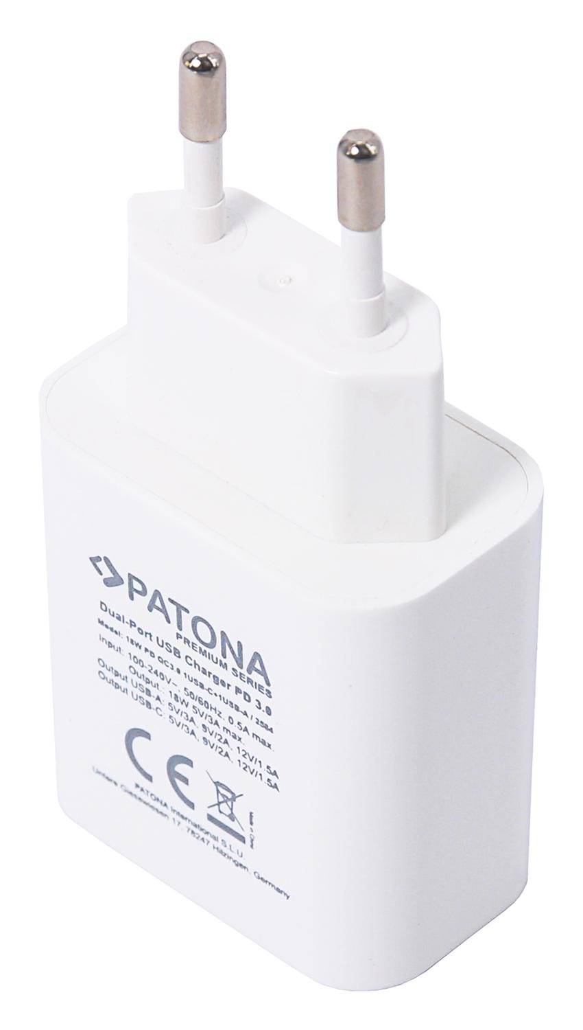 PATONA Premium PD18W Adapter 5V 3.0A 9V 2.0A 12V 1.5A 1x USB‑C 1x USB‑A PD3.0 QC3.0 White PATONA Premium PD18W Adapter 5V 3.0A 9V 2.0A 12V 1.5A 1x USB‑C 1x USB‑A PD3.0 QC3.0 White