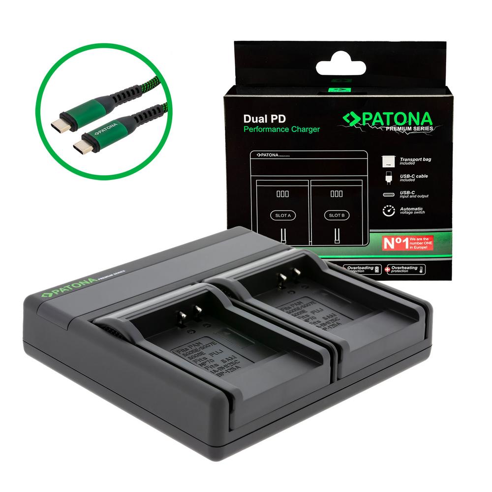 Chargeur Premium Dual PD Performance PATONA pour Panasonic CGA‑S007E incluant entrée/sortie USB‑C
