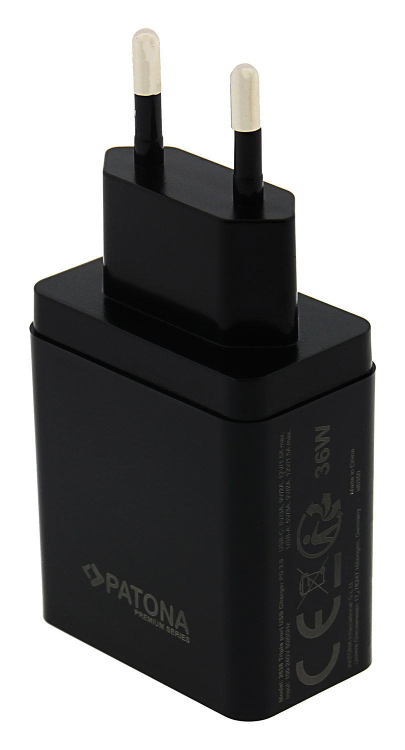 PATONA Premium GaN PD36W Adapter sort 1x USB-C 1x USB-A PD3.0 QC3.0 PATONA Premium GaN PD36W Adapter sort 1x USB-C 1x USB-A PD3.0 QC3.0