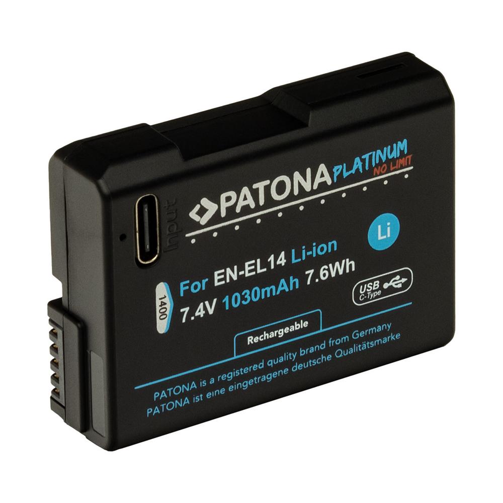 PATONA Platinum Bateria com Entrada USB‑C para Nikon EN‑EL14 D3100 D5100 P7000