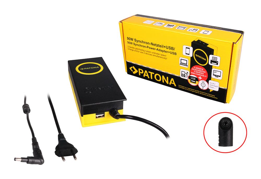 PATONA 90W Sync Power Supply 19.5V with 2.1A USB Output and 90° Angle Plug