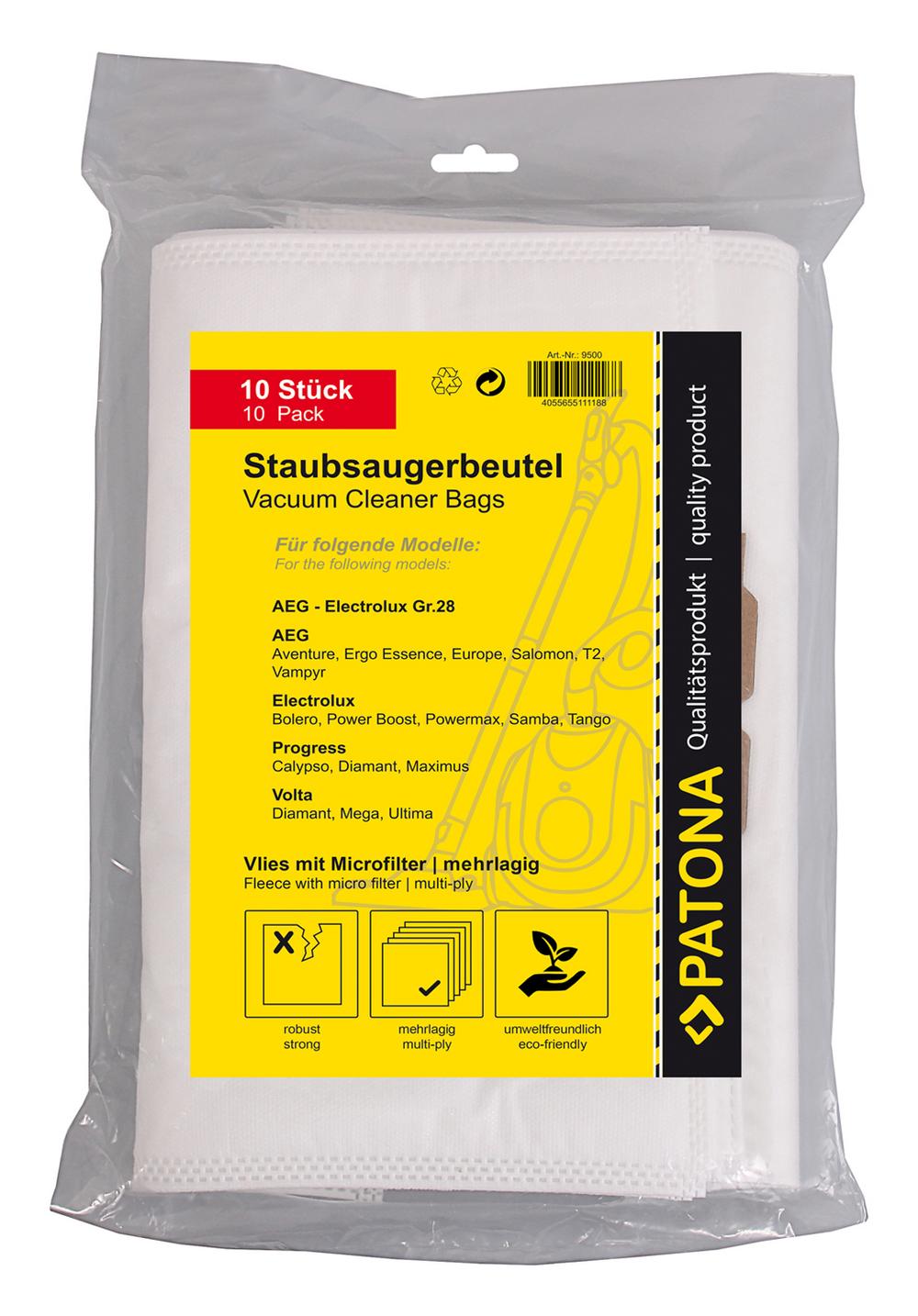 PATONA 10 sacos de aspirador de feltro multicamadas com microfiltro para AEG tamanho 28 PATONA 10 sacos de aspirador de feltro multicamadas com microfiltro para AEG tamanho 28