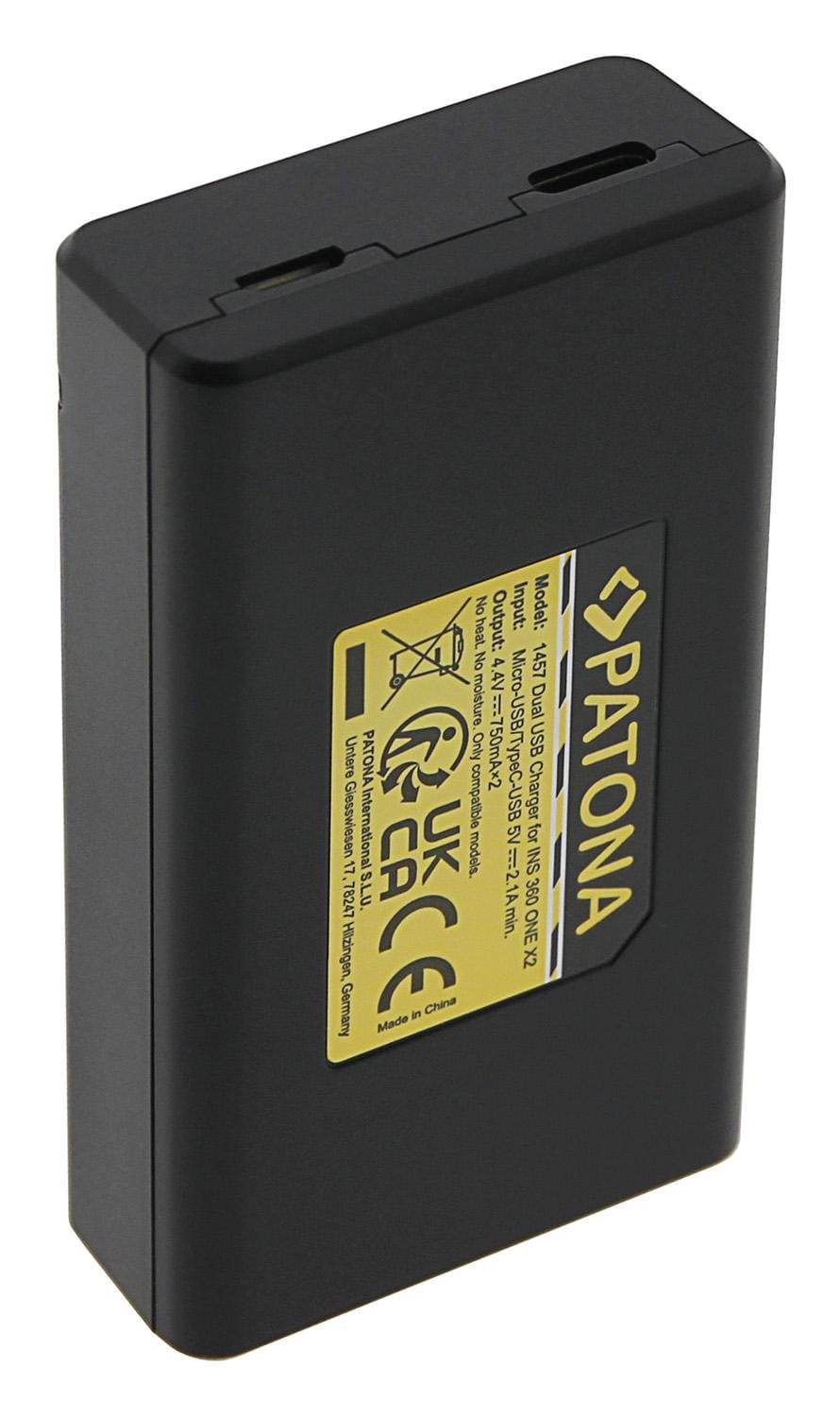 Carregador Dual PATONA para Insta360 One X2 360° Cam com Cabo Micro-USB Carregador Dual PATONA para Insta360 One X2 360° Cam com Cabo Micro-USB