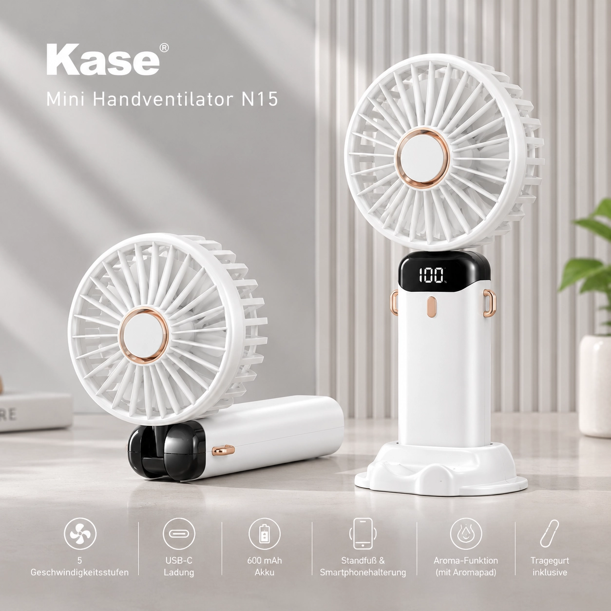 Mini handheld fan with 5 speed settings and aroma function