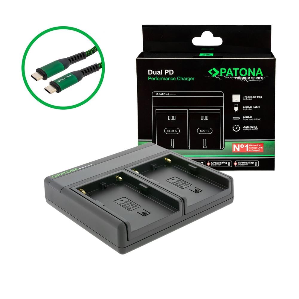 PATONA Premium Dual PD Cargador de Alto Rendimiento para Sony BP-U60 con entrada/salida USB‑C
