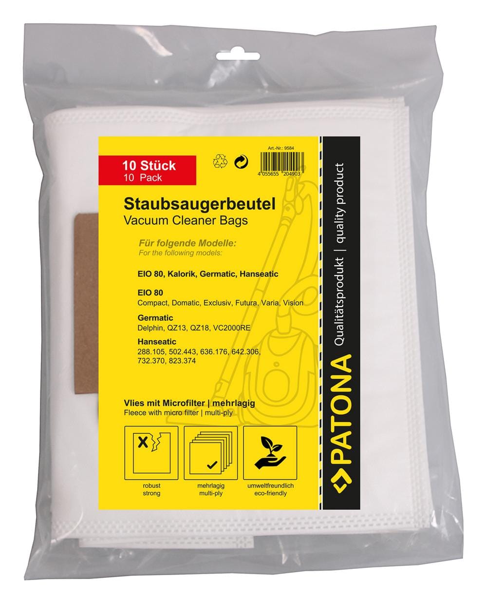 PATONA 10 Sacs d'aspirateur en feutre multicouche avec microfiltre pour Melitta EIO 80 avec insert en carton