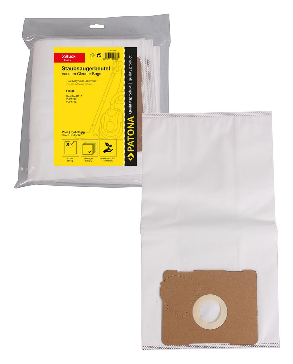 PATONA 5 Sacs d’aspirateur à feutre multicouche pour Festool Cleantec CT17 VCP170E VCP171E PATONA 5 Sacs d’aspirateur à feutre multicouche pour Festool Cleantec CT17 VCP170E VCP171E