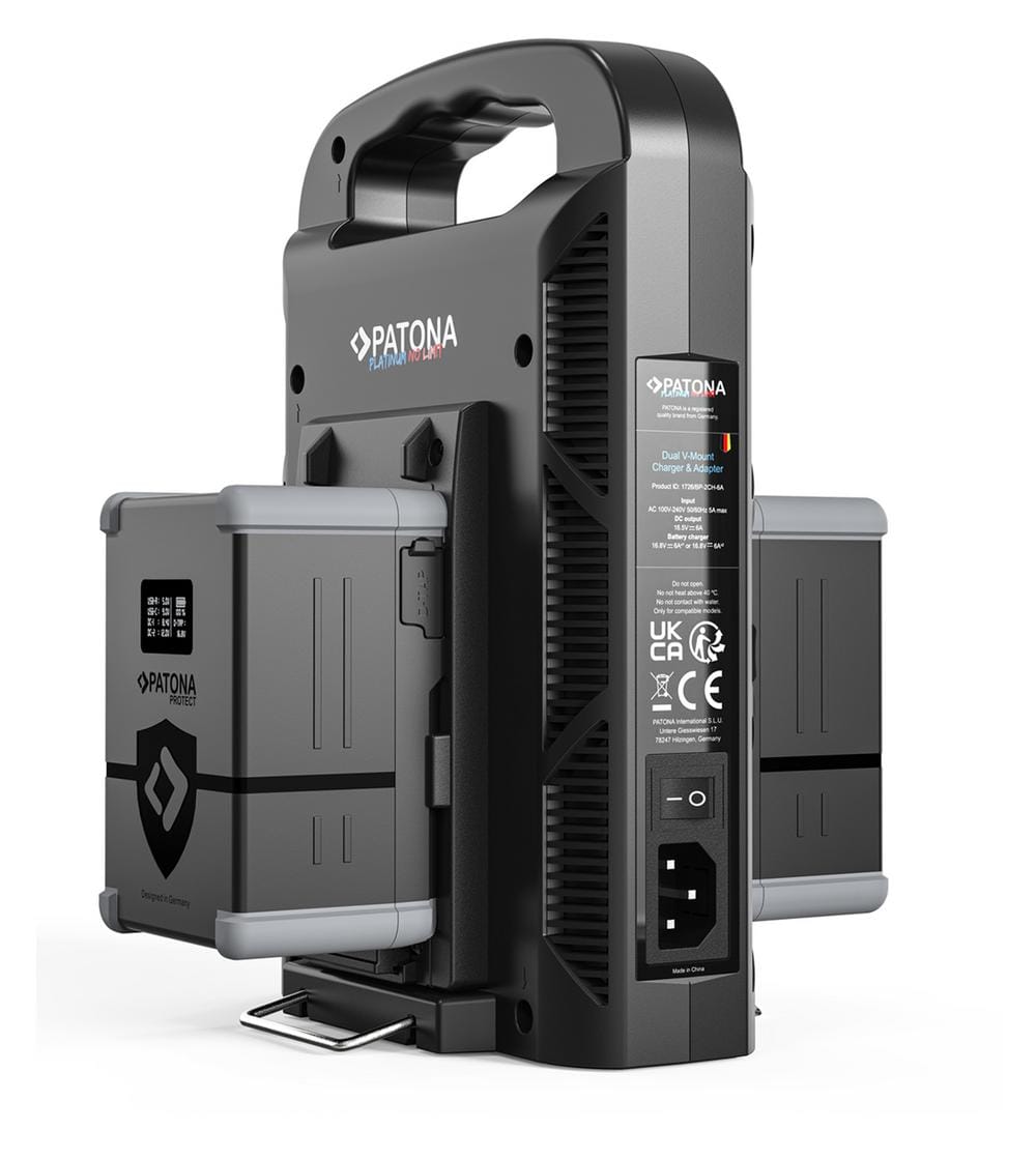 PATONA Platinum Chargeur 2 Canaux pour Batteries V‑Mount 6A×2 USB‑C PD100W incl. câble XLR 4 broches PATONA Platinum Chargeur 2 Canaux pour Batteries V‑Mount 6A×2 USB‑C PD100W incl. câble XLR 4 broches