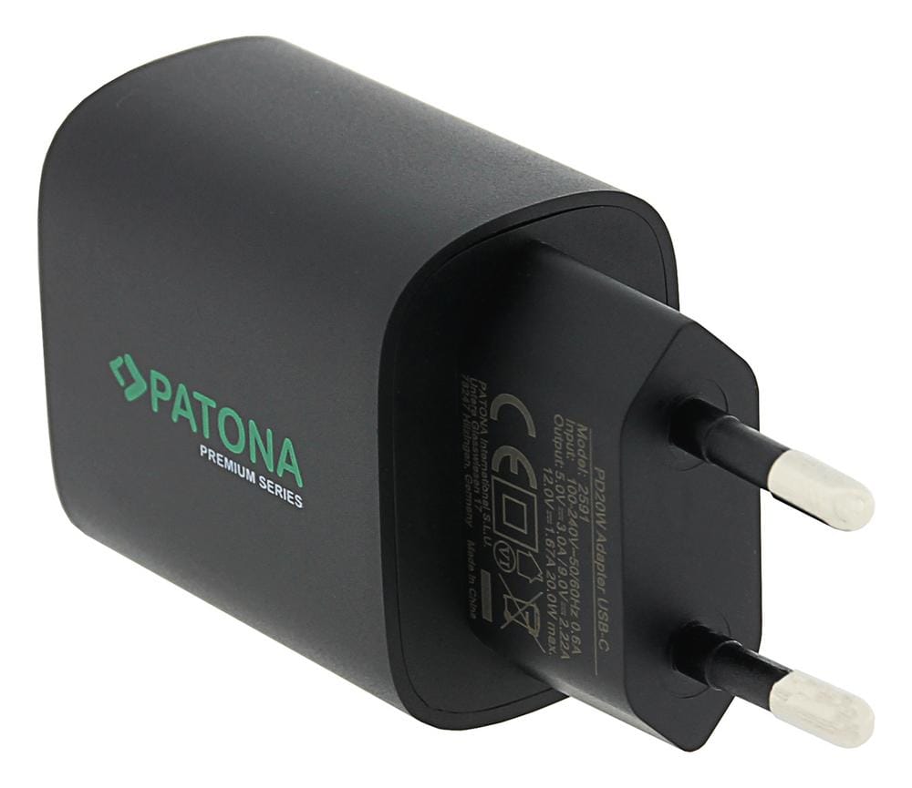 PATONA Premium PD20W Adattatore 5V 3A 9V 2.22A 12V 1.67A USB-C PD3.0 QC3.0 nero