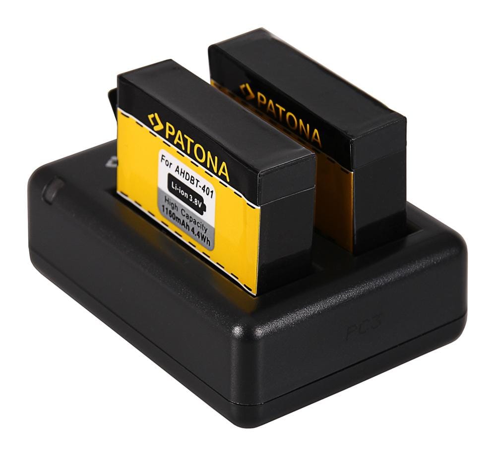 Carregador USB Dual PATONA para GoPro Hero 4 AHDBT-401 com cabo Mini-USB