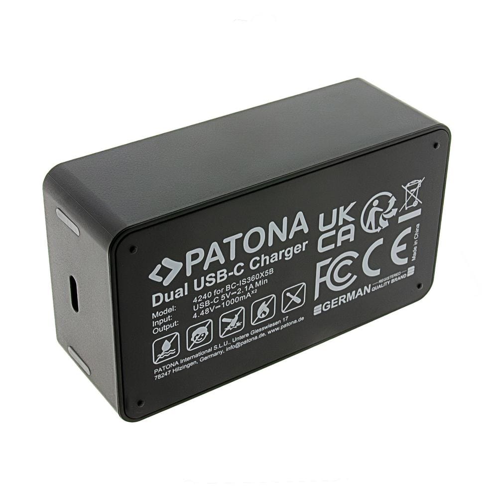PATONA Dual Charger for Insta360 X5 CINSBAHA with USB‑C Cable PATONA Dual Charger for Insta360 X5 CINSBAHA with USB‑C Cable