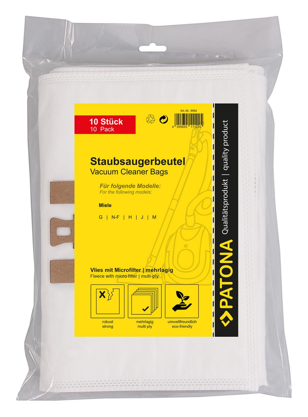PATONA 10 sacs d'aspirateur en feutre multicouche avec microfiltre pour Miele G F H J M N