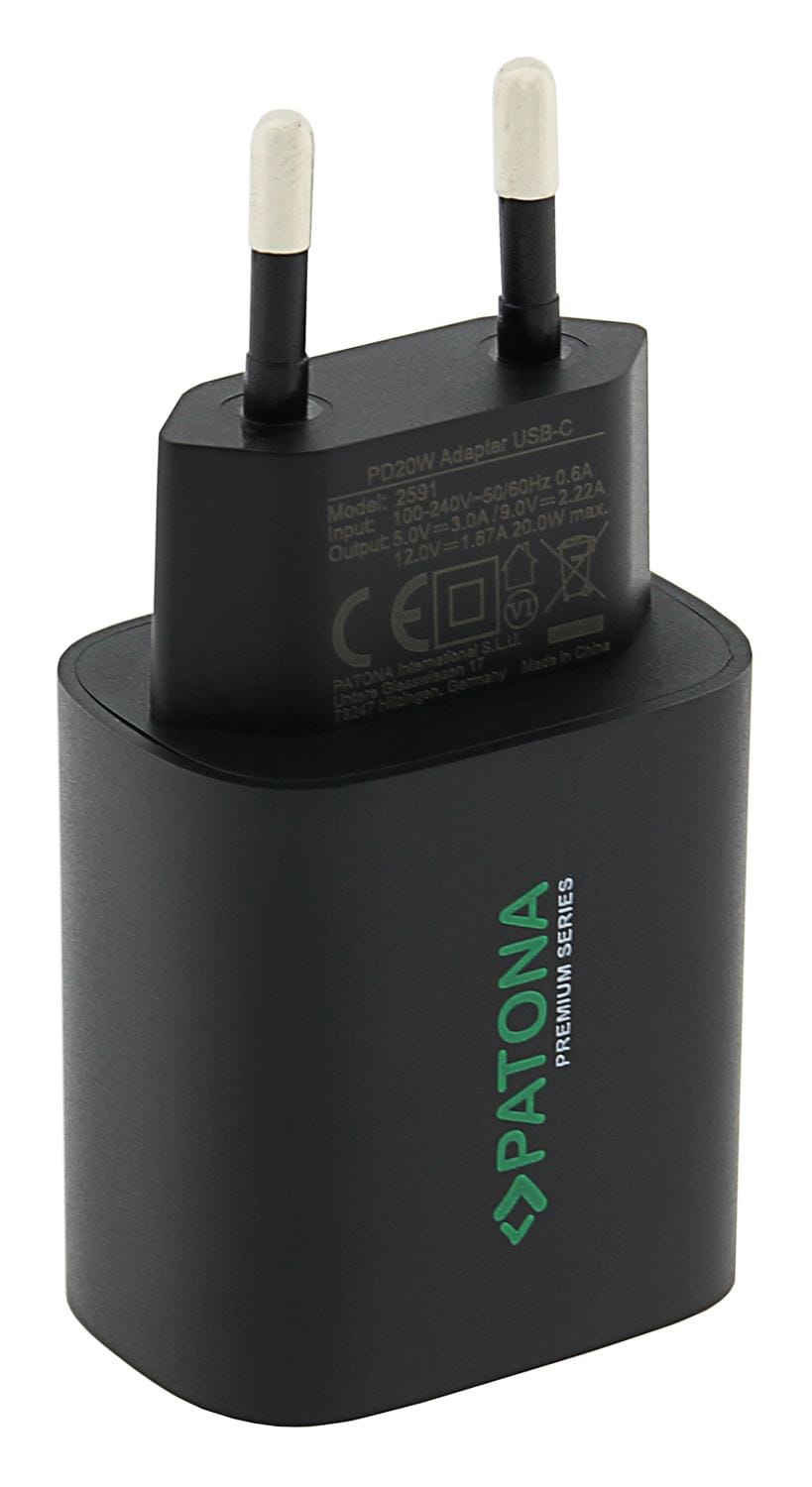 PATONA Premium PD20W Adattatore 5V 3A 9V 2.22A 12V 1.67A USB-C PD3.0 QC3.0 nero