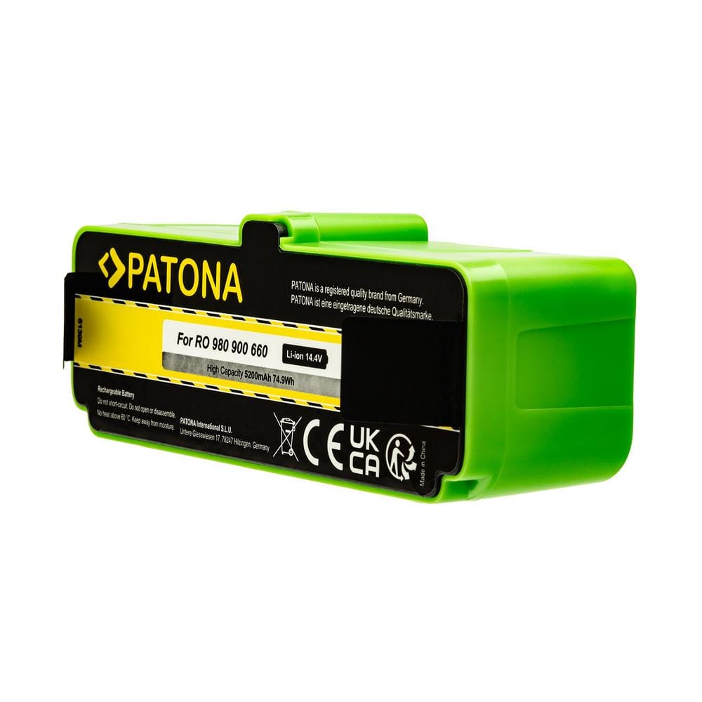 PATONA Li‑Ion Battery 14.4 V 5200 mAh for iRobot Roomba 80501 500 510 520 530 532 535 540 550 555 560 562 563 564 570 580 581 770 780 800 870 880 R3 Series PATONA Li‑Ion Battery 14.4 V 5200 mAh for iRobot Roomba 80501 500 510 520 530 532 535 540 550 555 560 562 563 564 570 580 581 770 780 800 870 880 R3 Series