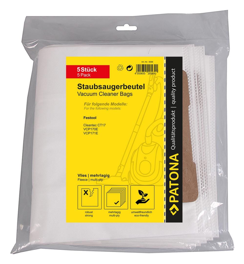 PATONA 5 Sacs d’aspirateur à feutre multicouche pour Festool Cleantec CT17 VCP170E VCP171E PATONA 5 Sacs d’aspirateur à feutre multicouche pour Festool Cleantec CT17 VCP170E VCP171E