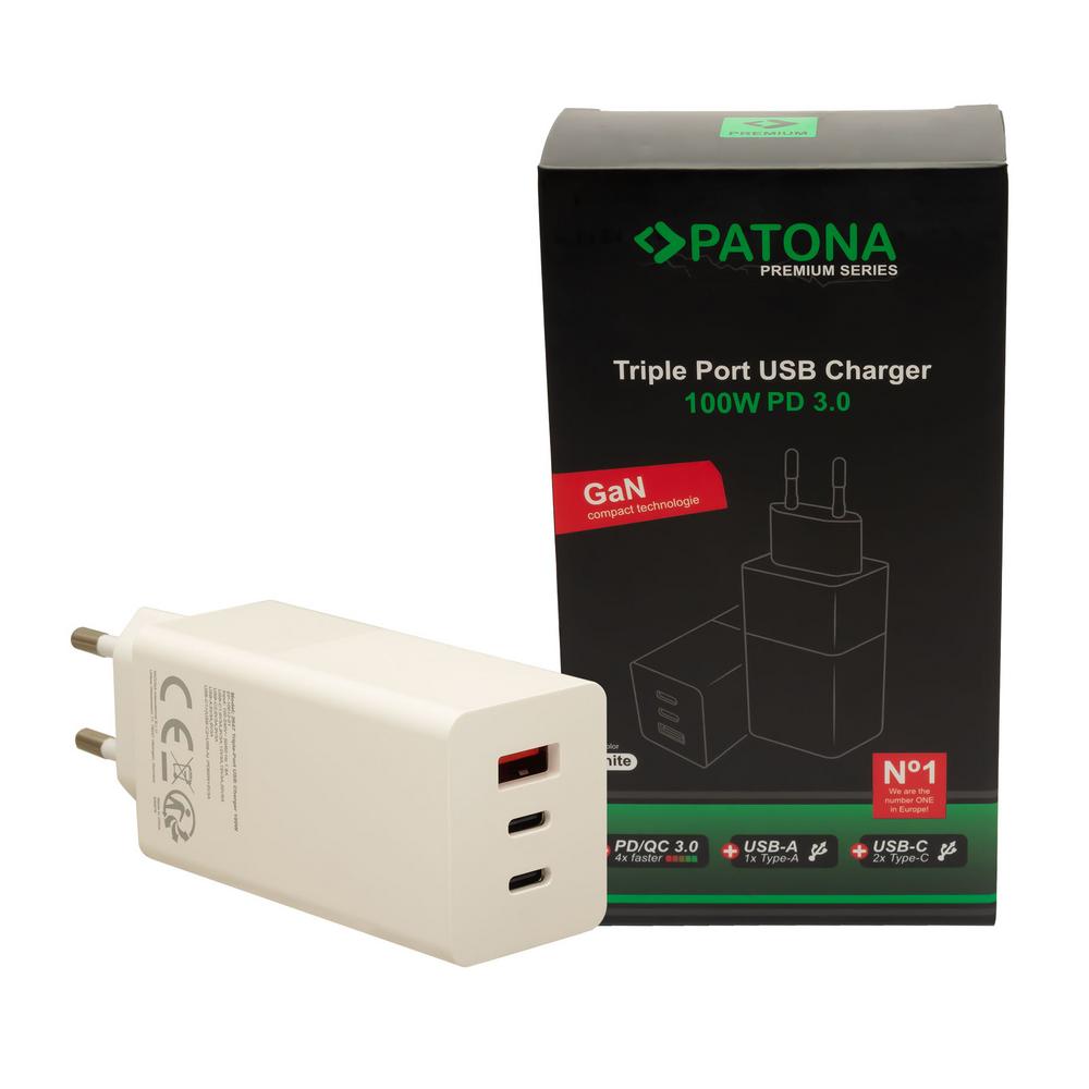 PATONA Premium GaN PD100W Adattatore bianco 2 porte USB‑C 1 porta USB‑A PD3.0 QC3.0