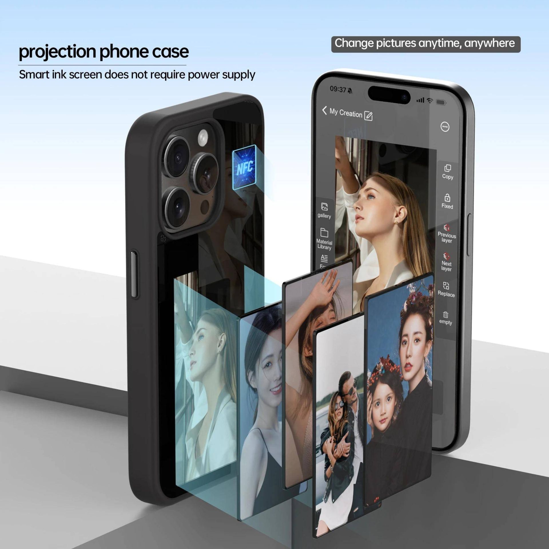 iPhone 15I16 Series protective case with NFC-based display for image display