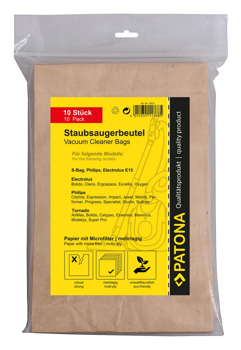 PATONA 10 Sacs d'aspirateur en papier multicouche avec microfiltre pour Electrolux E15 PATONA 10 Sacs d'aspirateur en papier multicouche avec microfiltre pour Electrolux E15