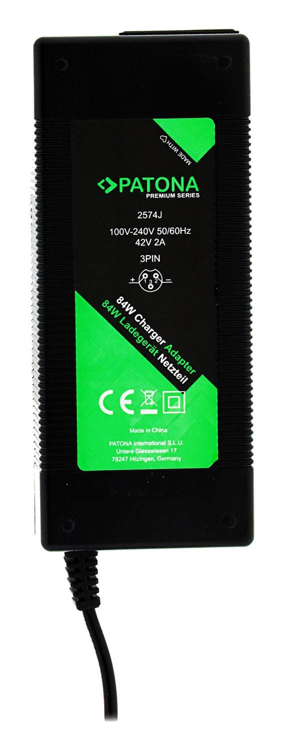 PATONA Caricatore Premium 42V 2A 3‑Pin per E‑Scooter, Roller, Skateboard e E‑Bike 36V PATONA Caricatore Premium 42V 2A 3‑Pin per E‑Scooter, Roller, Skateboard e E‑Bike 36V