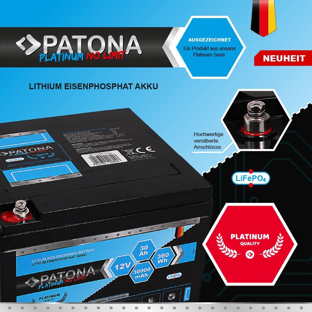 PATONA Platinum LiFePO4 Battery 12V 30Ah 360Wh 30,000mAh PATONA Platinum LiFePO4 Battery 12V 30Ah 360Wh 30,000mAh