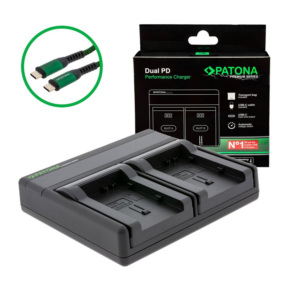 Carregador PATONA Premium Dual PD de alto desempenho para Canon BP-808 com entrada/saída USB‑C