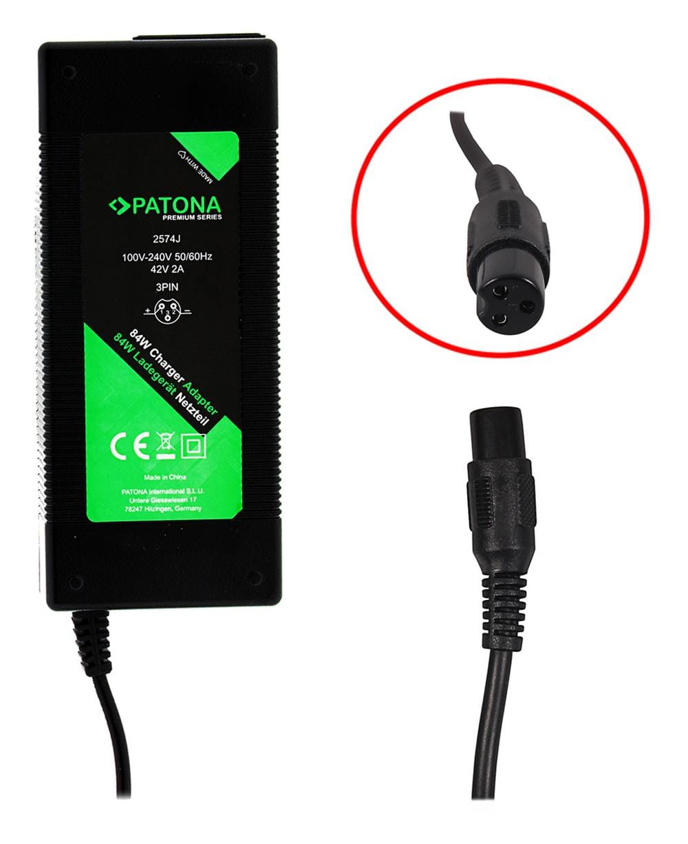 PATONA Caricatore Premium 42V 2A 3‑Pin per E‑Scooter, Roller, Skateboard e E‑Bike 36V PATONA Caricatore Premium 42V 2A 3‑Pin per E‑Scooter, Roller, Skateboard e E‑Bike 36V