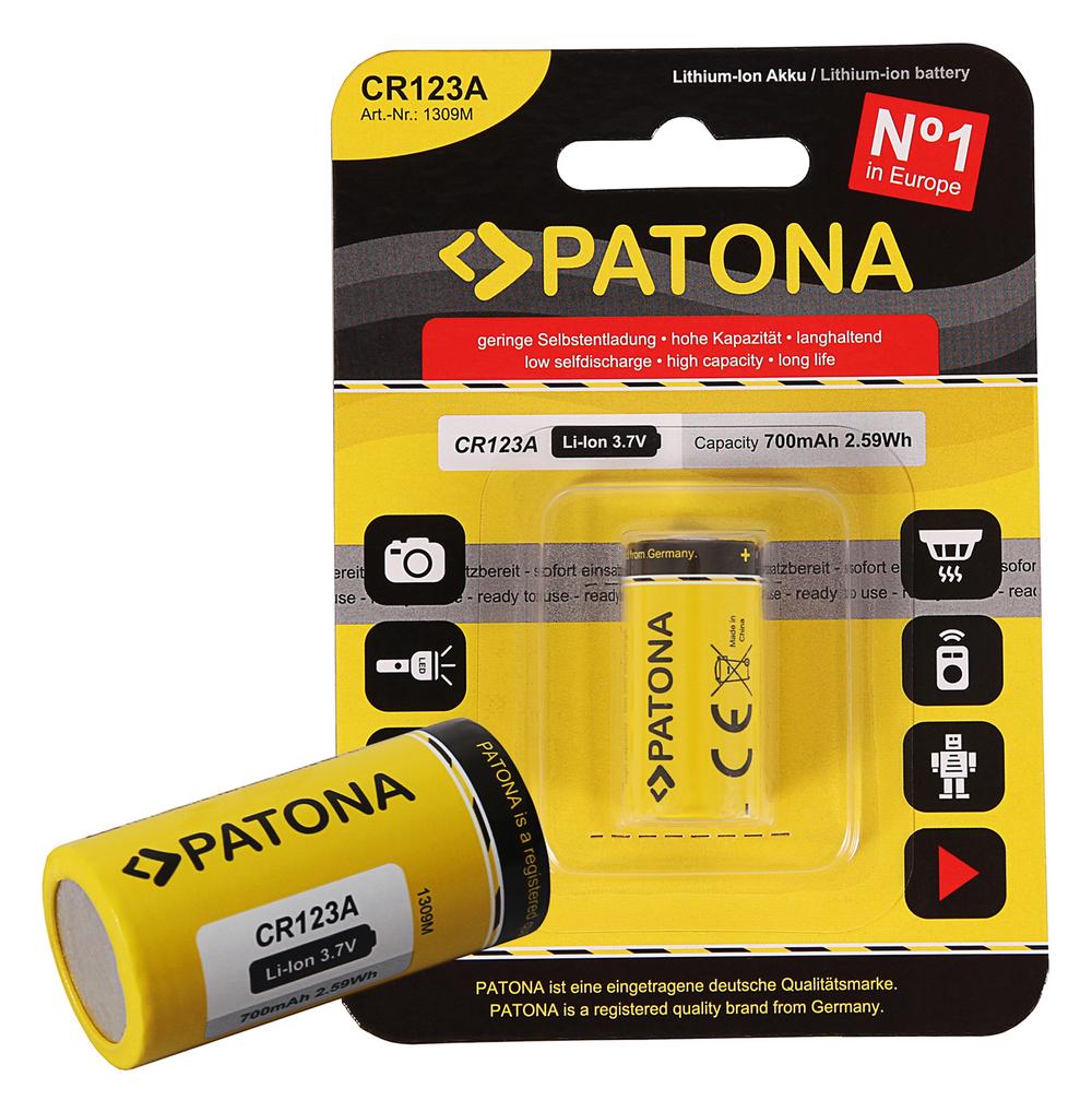PATONA CR123A 16340 Li-Ion Battery 3.7 V 700 mAh for Digital Cameras, LED Flashlights, Laser Pointers, Video Surveillance Systems, Model Building