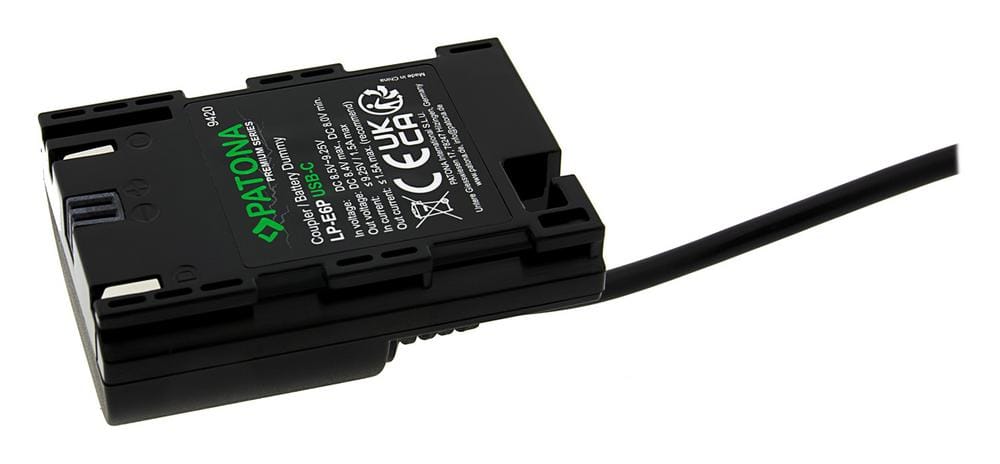 PATONA Premium Adapter zasilania USB-C do akumulatora Canon LP-E6P LPE6P EOS R5 R5 Mark II R6 R6 Mark II