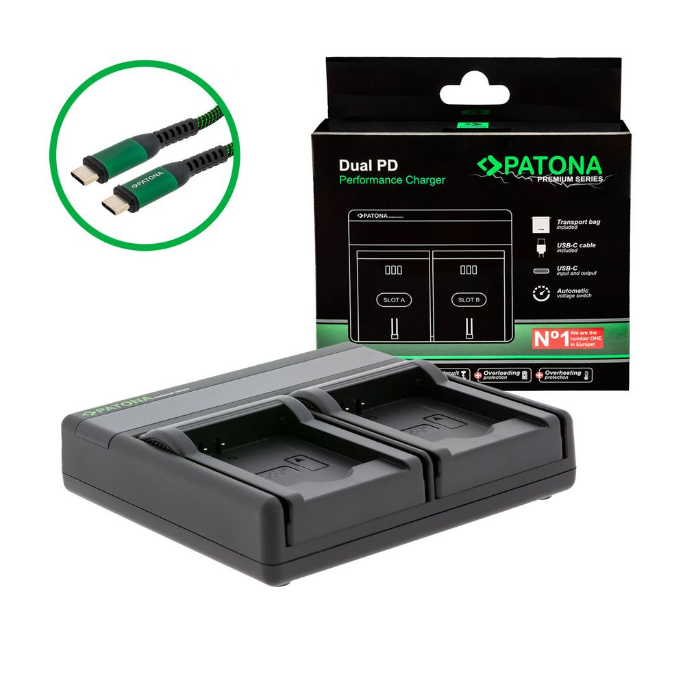 PATONA Premium Dual PD carregador de alta performance para Panasonic DMW-BCL7 com entrada/saída USB-C