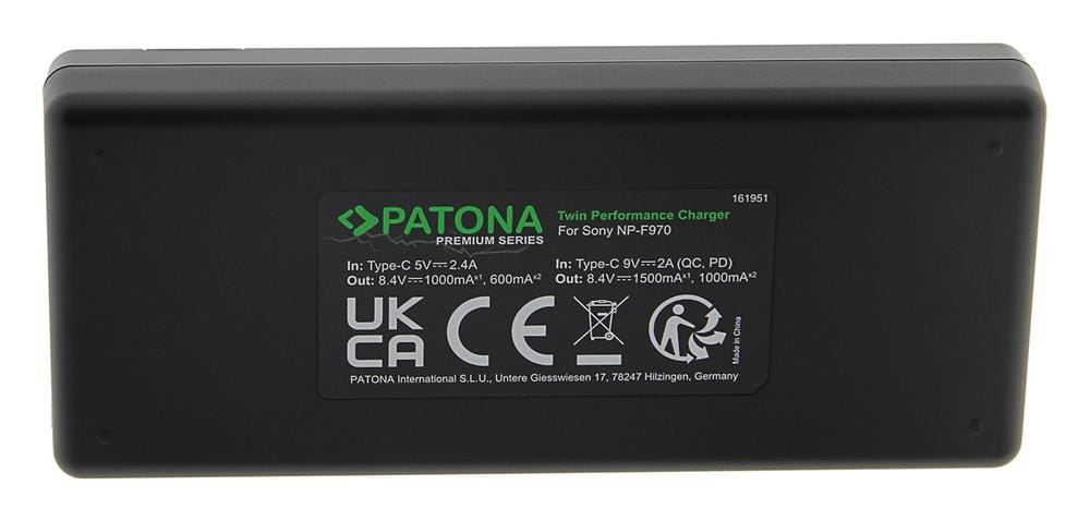 PATONA Carregador Premium Twin Performance PD para Sony F550 F750 F970 FM50 FM500H incl. cabo USB‑C PATONA Carregador Premium Twin Performance PD para Sony F550 F750 F970 FM50 FM500H incl. cabo USB‑C