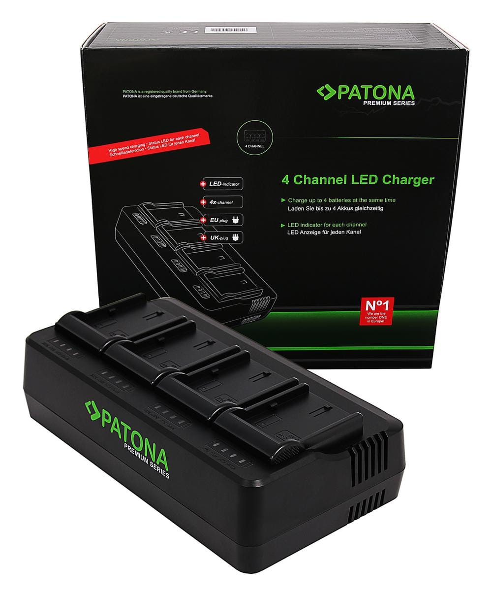 PATONA Premium carregador 4‑canais LP‑E6 para Canon EOS 5D 60D 60Da 6D 7D EOS70D EOS‑70D EOS R Mark II Mark III Blackmagic Pocket Cinema Camera 4K 6K Sony LP‑E6