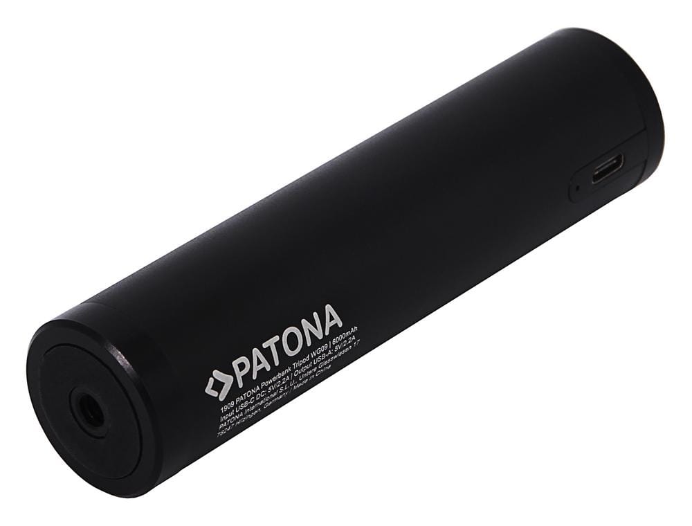 PATONA Poignée Power Bank 6000 mAh pour Trépied et Selfie Stick avec Vis 1/4 pouce et Sortie USB