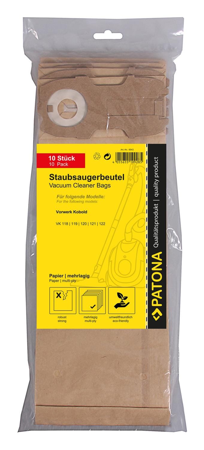 PATONA 10 sacos de aspirador de papel multicamadas para Vorwerk Kobold VK118 VK119 VK120 VK121 VK122