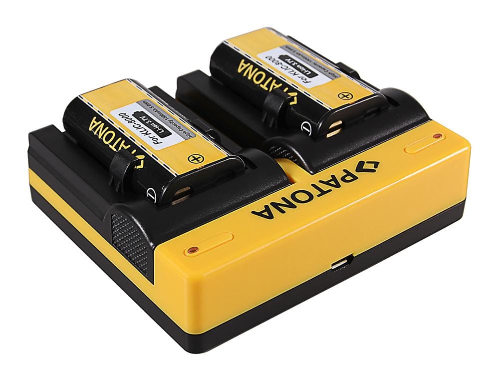 Caricabatterie Duale PATONA per Kodak Klic-8000 DB-50 Easyshare Z1012 IS Z1085 IS Z1485 IS Z612 con cavo Micro-USB