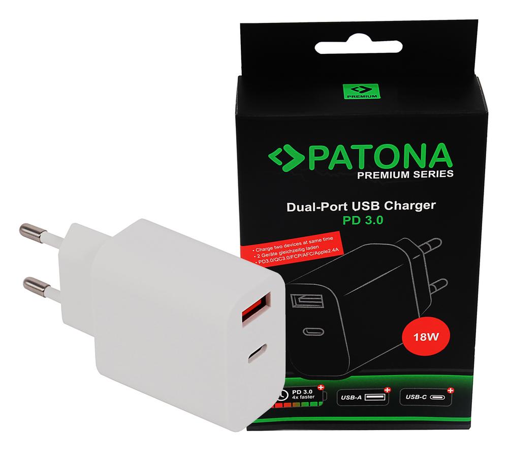 PATONA Premium PD18W Adapter 5V 3.0A 9V 2.0A 12V 1.5A 1x USB‑C 1x USB‑A PD3.0 QC3.0 White PATONA Premium PD18W Adapter 5V 3.0A 9V 2.0A 12V 1.5A 1x USB‑C 1x USB‑A PD3.0 QC3.0 White