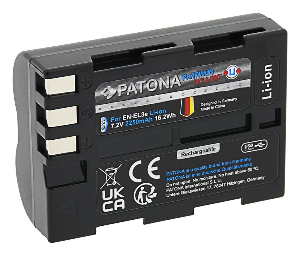 PATONA Platinum batteria con ingresso USB‑C per Nikon D700 D300 D200 D100 D80 D70 D50 EN‑EL3e