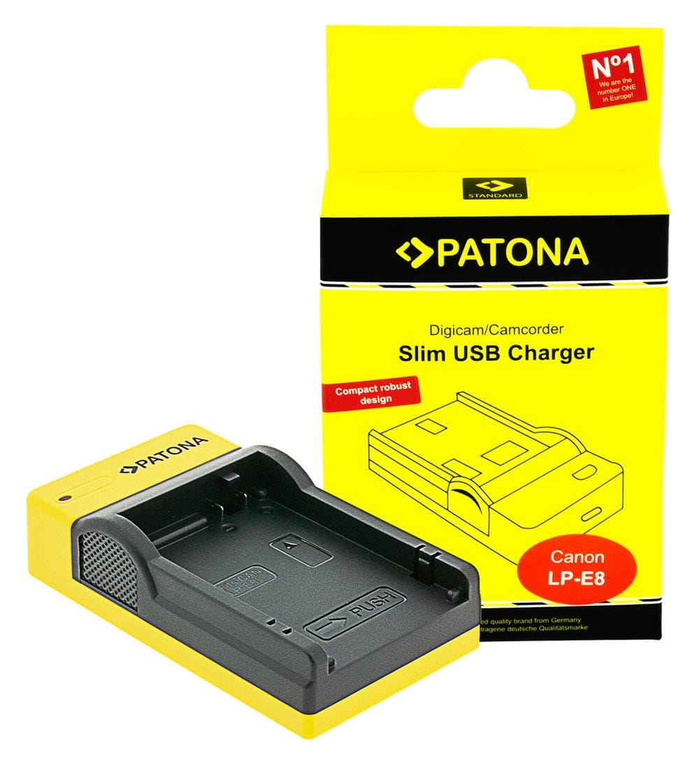 PATONA Slim Carregador USB com entrada USB‑C para Canon LP‑E8 LPE8 EOS 550D 600D 650D 700D PATONA Slim Carregador USB com entrada USB‑C para Canon LP‑E8 LPE8 EOS 550D 600D 650D 700D