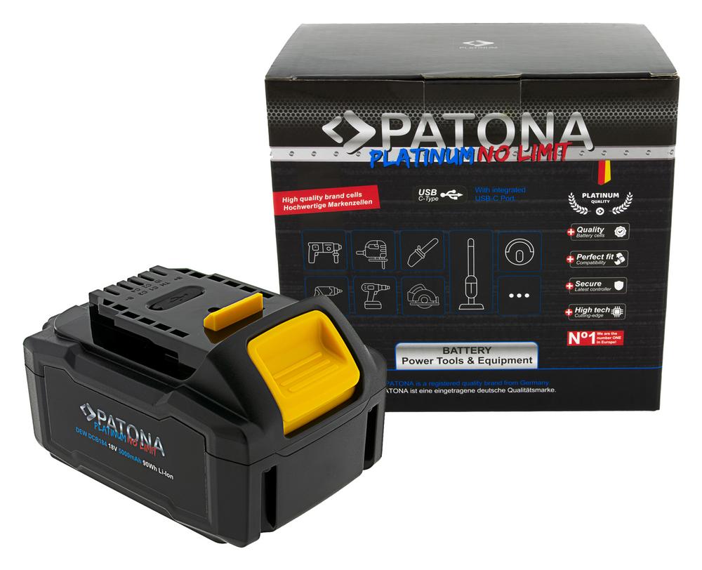 PATONA Platinum 18V Batterie DCB184 pour la série DeWalt XR avec USB‑C PD65 W Entrée et Sortie