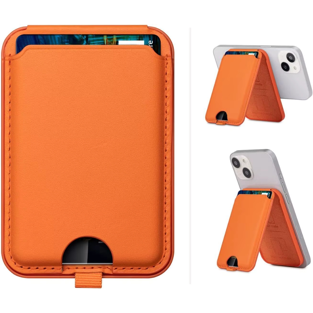 MagSafe carteira de couro vegan para telemóvel - Carteira magnética premium com 1 compartimento para 3 cartões