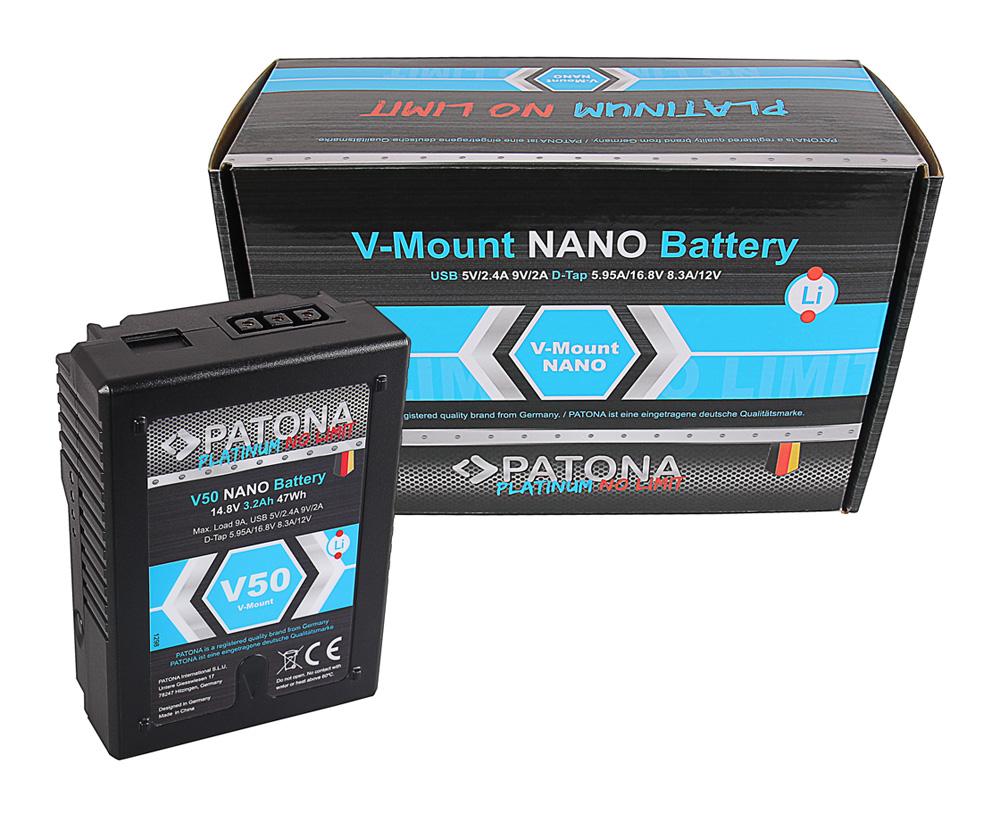 V-Mount Battery PATONA Platinum NANO V50 47Wh for RED ARRI Sony DSR 600P 650P 652P HDW 800P PDW 850 V-Mount Battery PATONA Platinum NANO V50 47Wh for RED ARRI Sony DSR 600P 650P 652P HDW 800P PDW 850