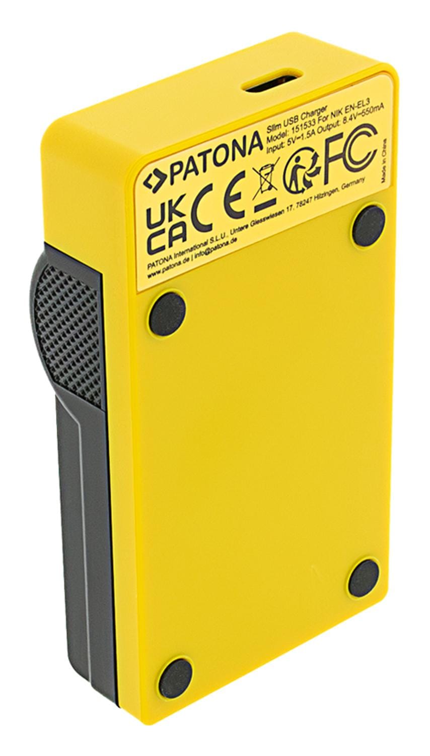 PATONA Slim Carregador USB com entrada USB‑C para Nikon EN‑EL3, Konica Minolta Dynax 5D e Dynax 7D PATONA Slim Carregador USB com entrada USB‑C para Nikon EN‑EL3, Konica Minolta Dynax 5D e Dynax 7D